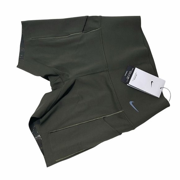 Nike Dri Fit High Rise 8 Inch Shorts Olive Green Extra Small - Picture 6 of 12